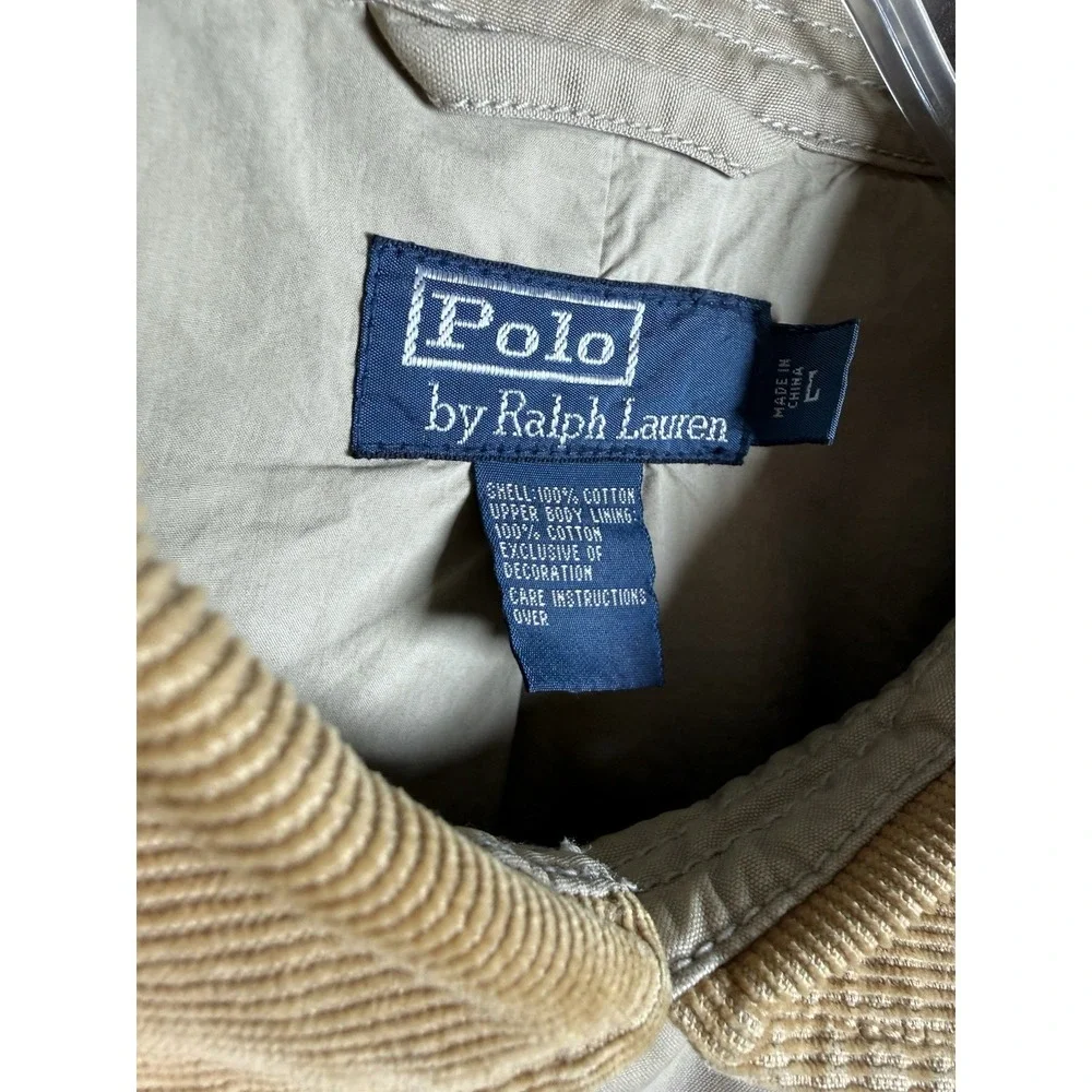 Vtg Polo Ralph Lauren Men L Khaki Field Jacket Corduroy Collar Military